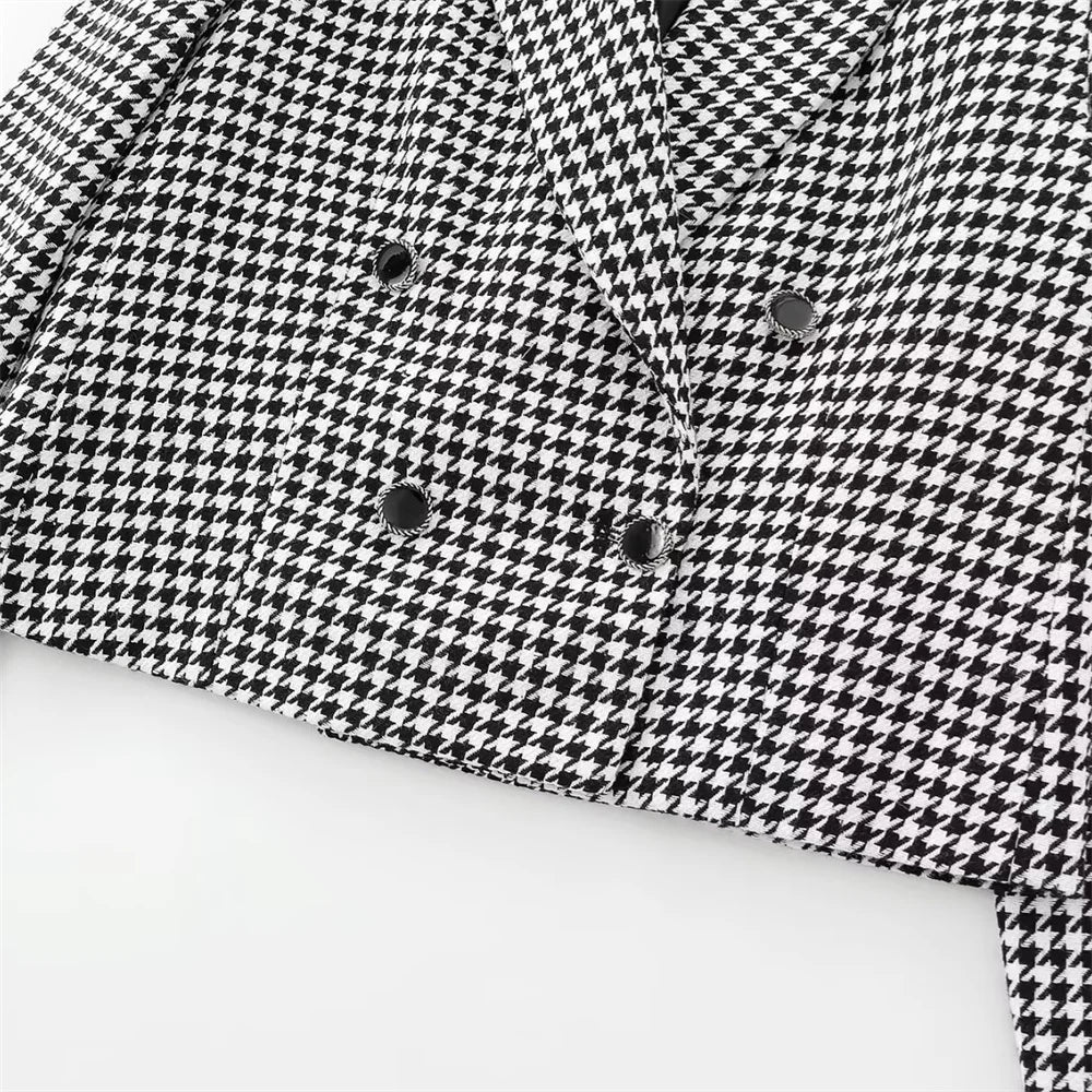Autumn Thousand Grid Blazer - Women's Long Sleeve Double Breasted Jacket | European Style Casual Suit Coat