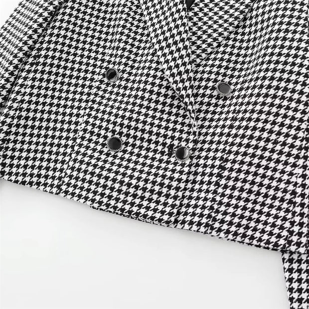 Autumn Thousand Grid Blazer - Women's Long Sleeve Double Breasted Jacket | European Style Casual Suit Coat