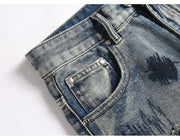 Men’s Bootcut Patchwork Jeans - Vintage Stacked Denim Jeans | Streetwear Embroidery Patched Released Hem Stacked Jeans