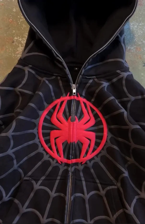 Spiderman Embroidery Zip Up Hoodie – Gothic Harajuku Streetwear Jacket, Men Women Hip Hop Casual Hoodie