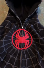 Spiderman Embroidery Zip Up Hoodie – Gothic Harajuku Streetwear Jacket, Men Women Hip Hop Casual Hoodie