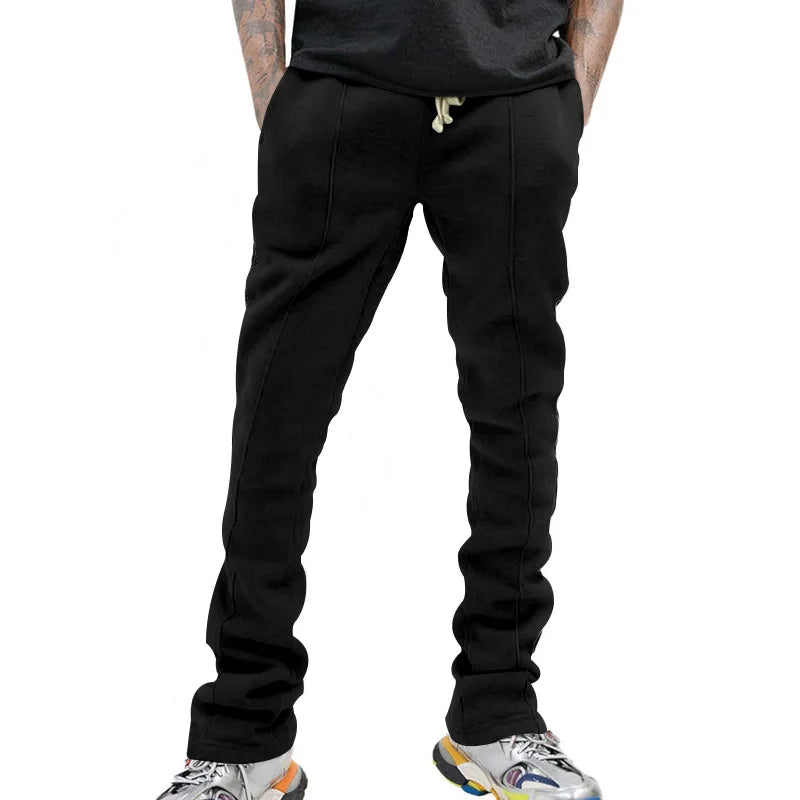 Urban Flare Joggers - Slim-Fit Stacked Pants, Y2K Streetwear Sweatpants with Striped Legs