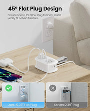 5-in-1 Travel Power Strip – 2 AC Outlets + 3 USB Fast Charging Ports + Type-C, Compact Extension Cord with Surge Protection