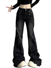 HarajukuFlare™ Y2K Wide Leg Jeans – High Waist Vintage Denim | Slim Fit Streetwear Ripped Pants for Women