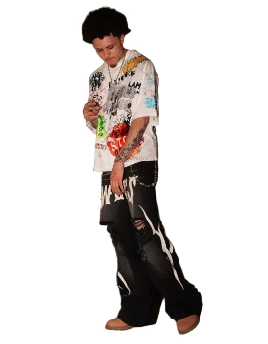 Punk Graffiti Rock Letter Oversized T-Shirt - Graffiti Y2K Hip Hop Streetwear Cotton Tee