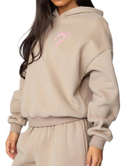 Women’s 2-Piece Bow Embroidered Cotton Hoodie & Jogger Set - Soft Velour Feel Tracksuit | Casual High-Waist Pants