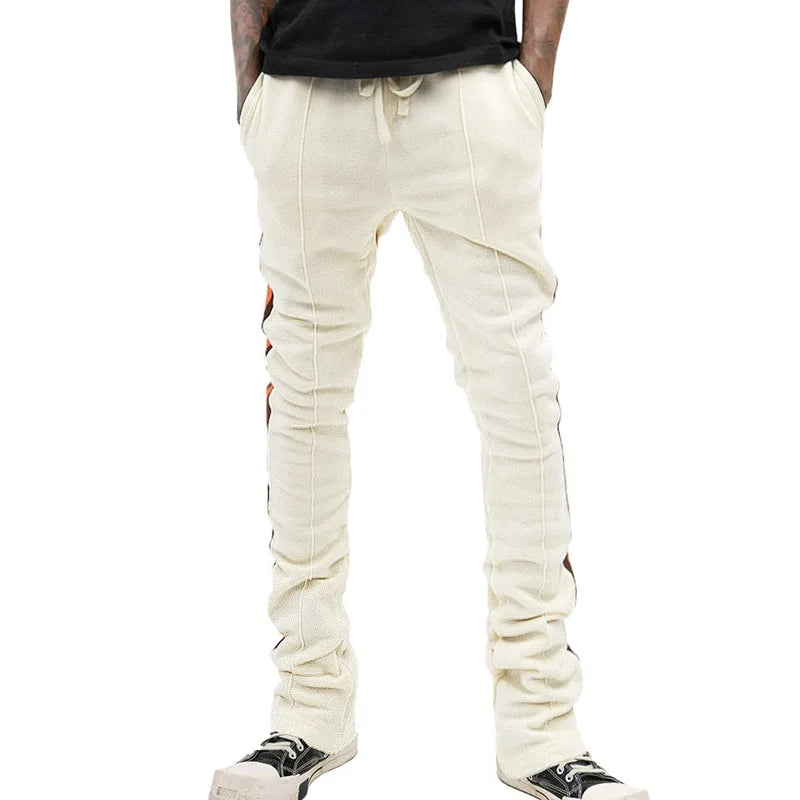 Urban Flare Joggers - Slim-Fit Stacked Pants, Y2K Streetwear Sweatpants with Striped Legs