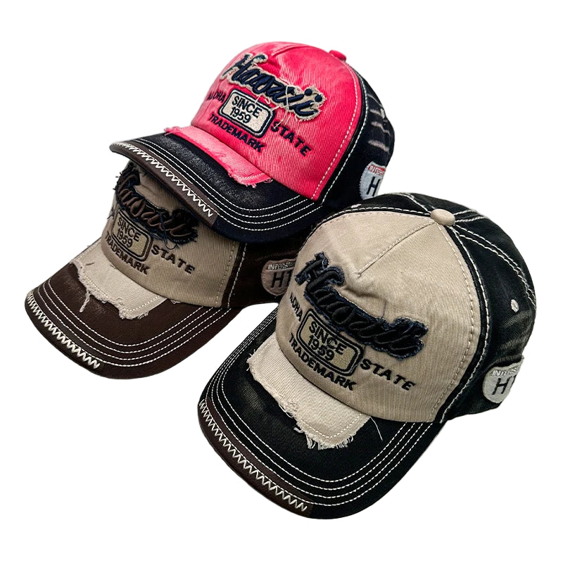 Vintage Washed Embroidered Baseball Cap - Cotton Snapback for Men & Women | Adjustable Distressed Hat