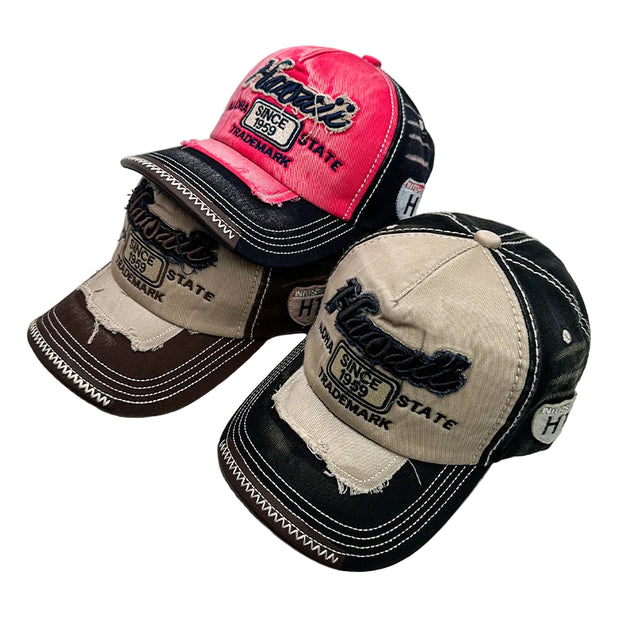 Vintage Washed Embroidered Baseball Cap - Cotton Snapback for Men & Women | Adjustable Distressed Hat