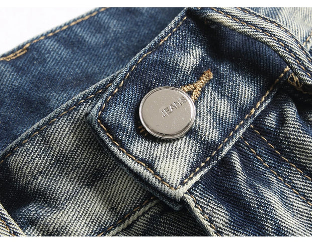 Men’s Bootcut Patchwork Jeans - Vintage Stacked Denim Jeans | Streetwear Embroidery Patched Released Hem Stacked Jeans