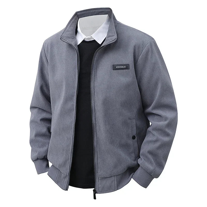 Men’s Appliqué "BestFashion" Zip Jacket – Fitted Lightweight Spring Fall Streetwear | Turn-Down Collar Outerwear