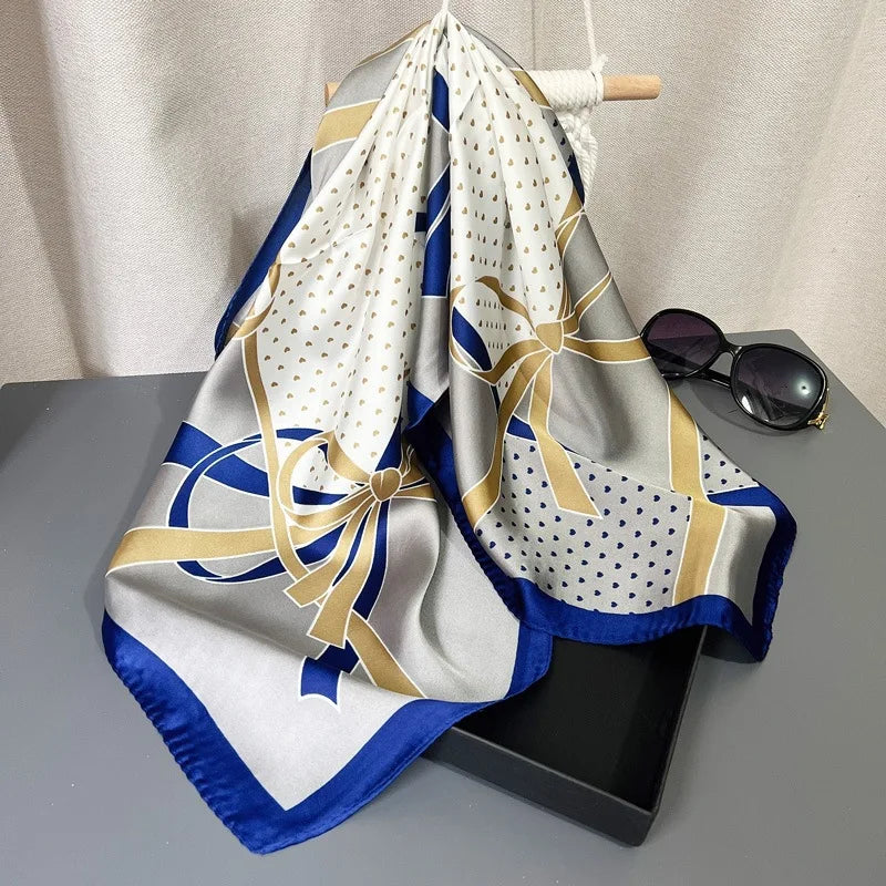 Luxury Fashion Print Silk Square Scarf - 70×70cm Soft Satin Neckerchief Hairband & Bag Accessory for Women
