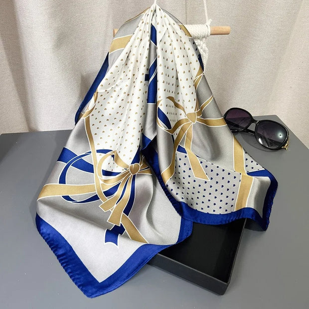 Luxury Fashion Print Silk Square Scarf - 70×70cm Soft Satin Neckerchief Hairband & Bag Accessory for Women
