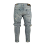 Mens Destroyed Skinny Jeans - Frayed Knee Denim with Zipper Ankles, Paint FX, Streetwear Skinny Streetwear Jeans