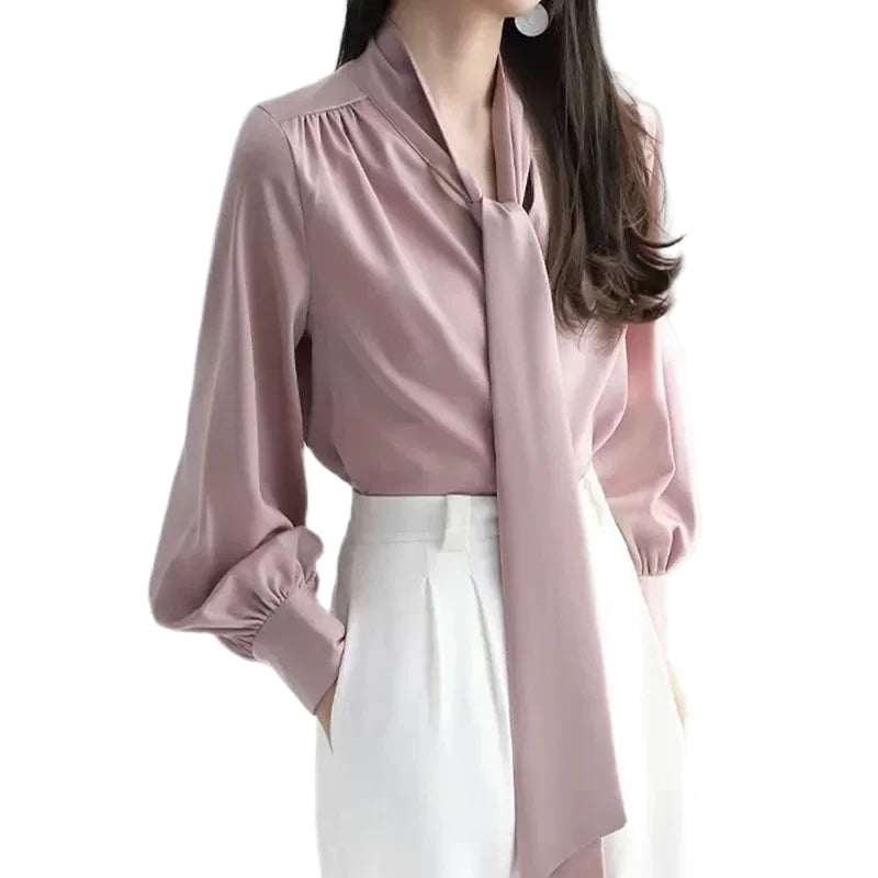 Women’s Silk Lantern Sleeve Shirt - Business Casual Style Silk Top