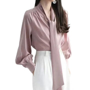 Women’s Silk Lantern Sleeve Shirt - Business Casual Style Silk Top