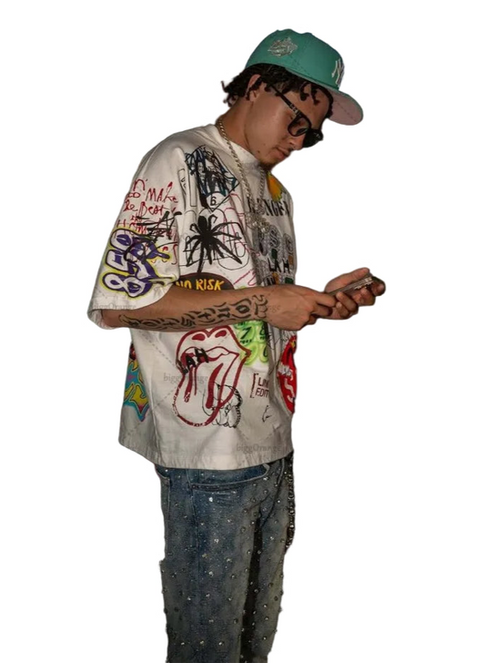 Punk Graffiti Rock Letter Oversized T-Shirt - Graffiti Y2K Hip Hop Streetwear Cotton Tee