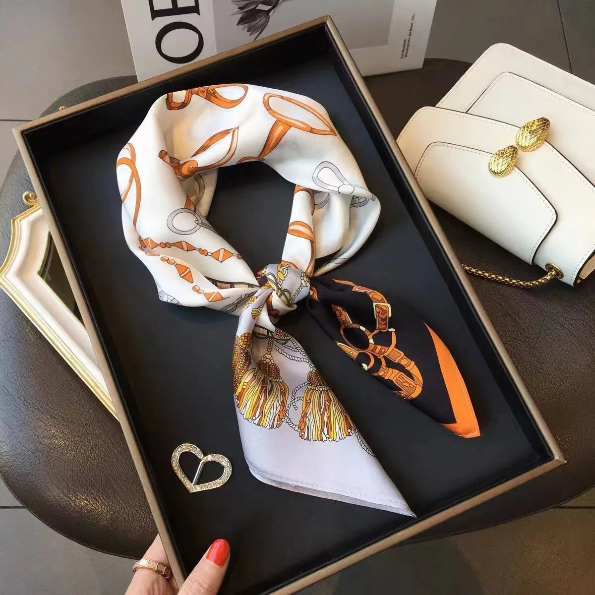 Luxury Fashion Print Silk Square Scarf - 70×70cm Soft Satin Neckerchief Hairband & Bag Accessory for Women