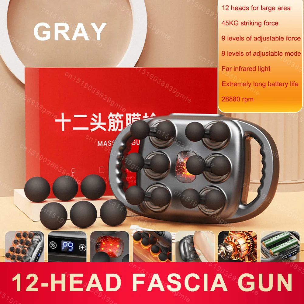 Fascia Gun Deep Tissue Massage Gun – 12/8 Heads, High-Frequency Electric Muscle Massager for Neck, Back & Legs