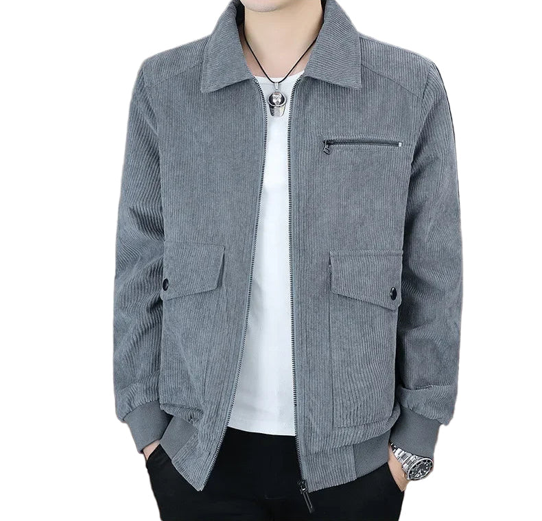 Men’s Corduroy Lapel Jacket – Korean Style Zip-Up Coat | Autumn Winter Fashion Casual Outerwear