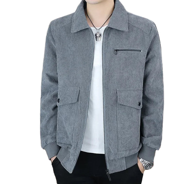 Men’s Corduroy Lapel Jacket – Korean Style Zip-Up Coat | Autumn Winter Fashion Casual Outerwear
