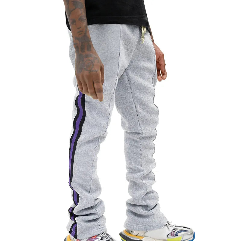 Urban Flare Joggers - Slim-Fit Stacked Pants, Y2K Streetwear Sweatpants with Striped Legs