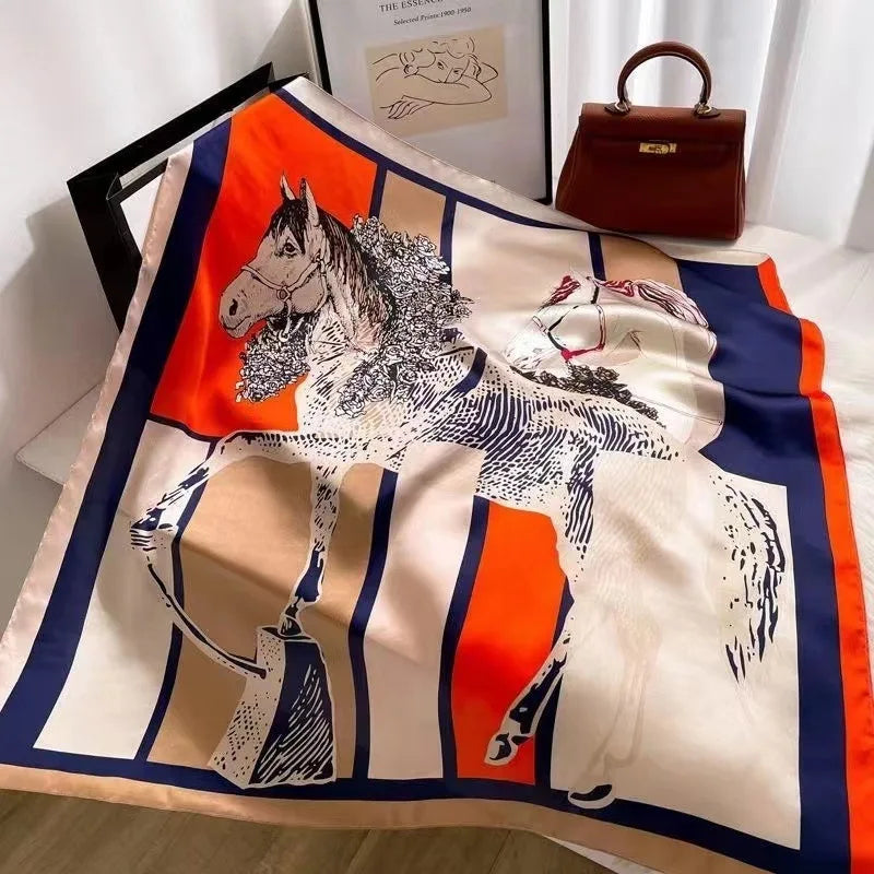 Luxury Fashion Print Silk Square Scarf - 70×70cm Soft Satin Neckerchief Hairband & Bag Accessory for Women