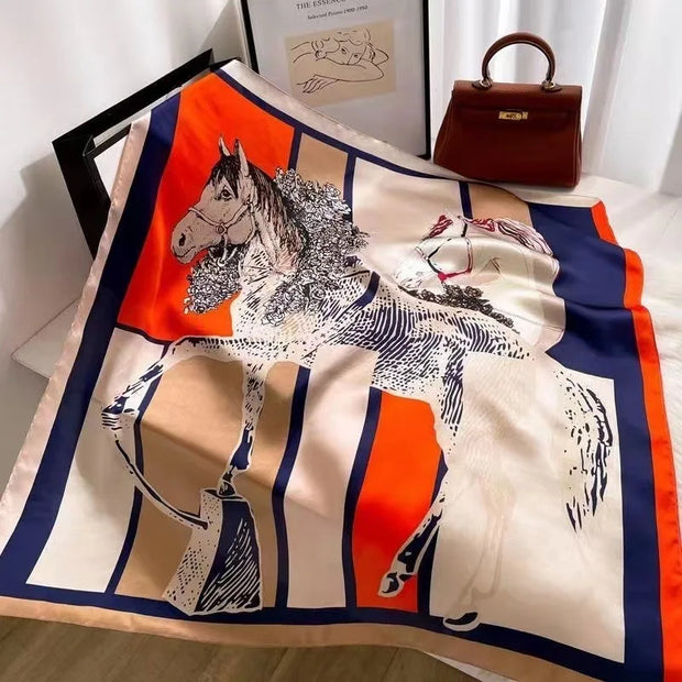 Luxury Fashion Print Silk Square Scarf - 70×70cm Soft Satin Neckerchief Hairband & Bag Accessory for Women