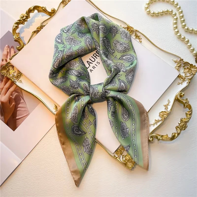 Roman Chain Silk Scarf - 70cm Elegant Simulated Silk Geometric Square Headwear for Women All Seasons
