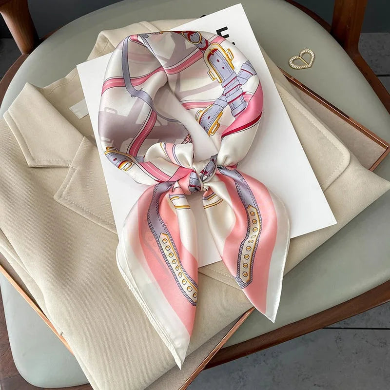 Luxury Fashion Print Silk Square Scarf - 70×70cm Soft Satin Neckerchief Hairband & Bag Accessory for Women