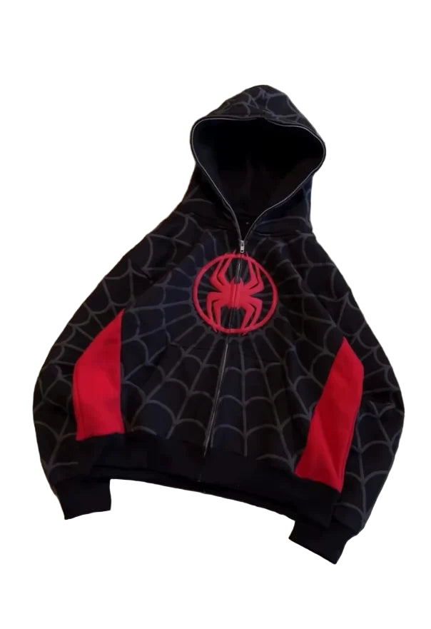 Spiderman Embroidery Zip Up Hoodie – Gothic Harajuku Streetwear Jacket, Men Women Hip Hop Casual Hoodie