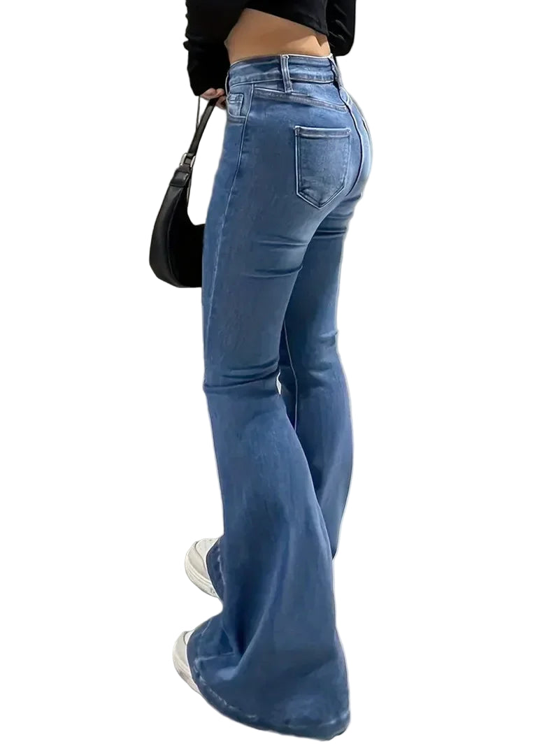 FlareStretch™ Vintage Flare Jeans – High Waist Streetwear Denim with Pockets | Flared Bottom Jeans