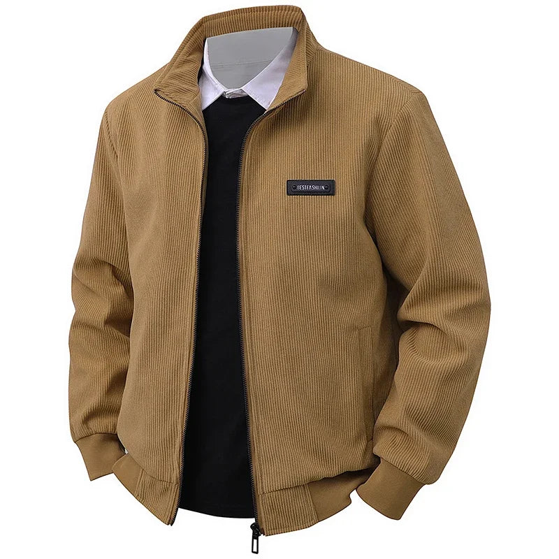 Men’s Appliqué "BestFashion" Zip Jacket – Fitted Lightweight Spring Fall Streetwear | Turn-Down Collar Outerwear