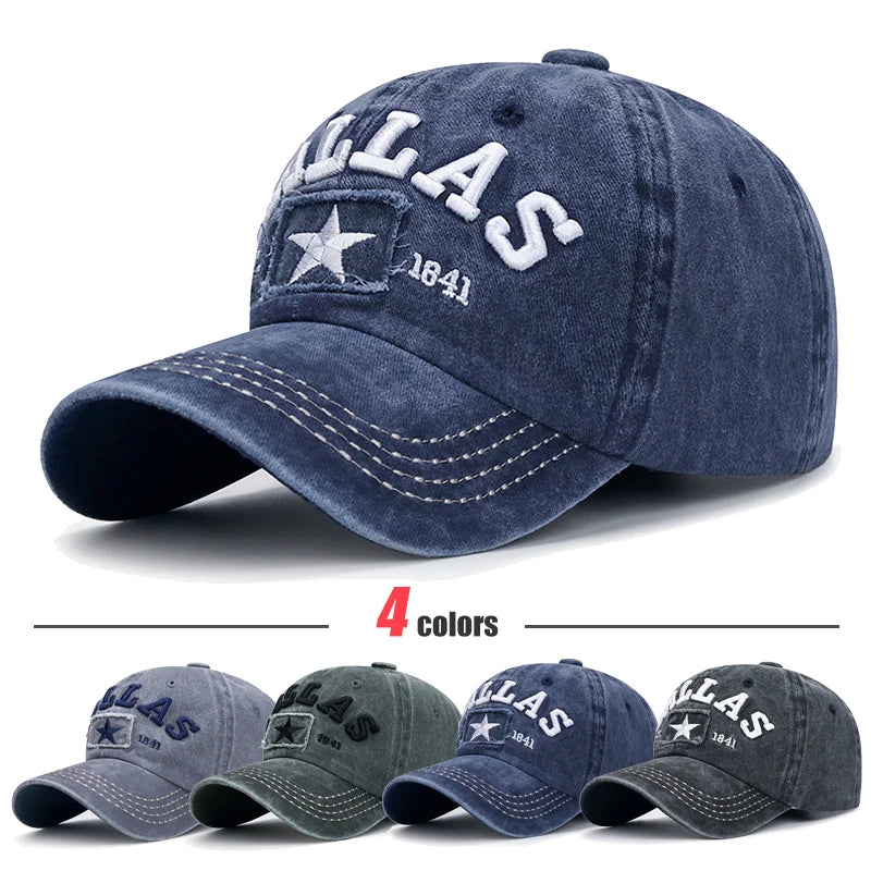 DALLAS 3D Embroidered Baseball Cap – Unisex Adjustable Cotton Hat, Casual Streetwear Snapback