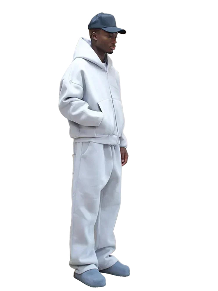 Retro Y2K Streetwear Two-Piece Set – Hoodie & Straight-Leg Pants, Men’s Casual Tracksuit