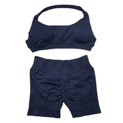 Seamless Yoga Set - 2 Piece Halter Sport Bra & Scrunch Bum Shorts - Breathable Quick-Dry Gym Outfit