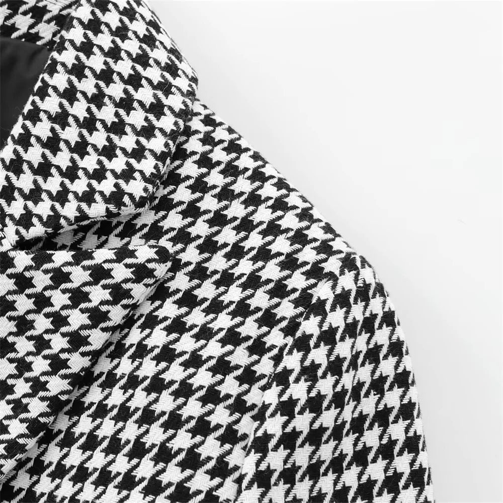 Autumn Thousand Grid Blazer - Women's Long Sleeve Double Breasted Jacket | European Style Casual Suit Coat