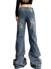 HarajukuFlare™ Y2K Wide Leg Jeans – High Waist Vintage Denim | Slim Fit Streetwear Ripped Pants for Women