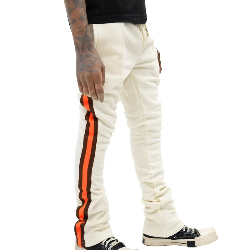 Urban Flare Joggers - Slim-Fit Stacked Pants, Y2K Streetwear Sweatpants with Striped Legs
