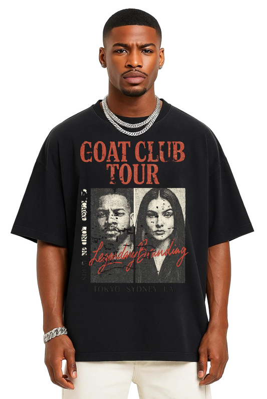 The Tour Oversized T-shirt – GOAT Club Tour Graphic Tee, Legendary Branding Streetwear Boxy Fit Cotton Shirt