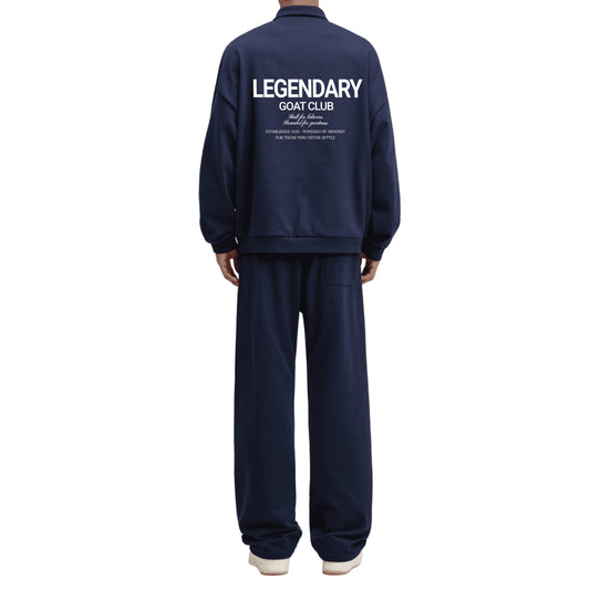 Legendary GC Button Polo Collar Sweatshirt – Oversized Streetwear Quarter Button Crewneck