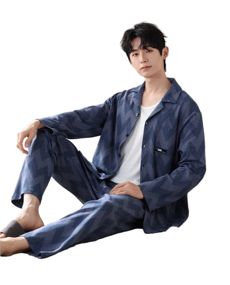 Men’s Premium Cotton Lounge/Pajama Set – Minimalist Long Sleeve Pajama Set for Spring/Fall | Breathable, Soft, Stylish Loungewear for Home or Outdoors