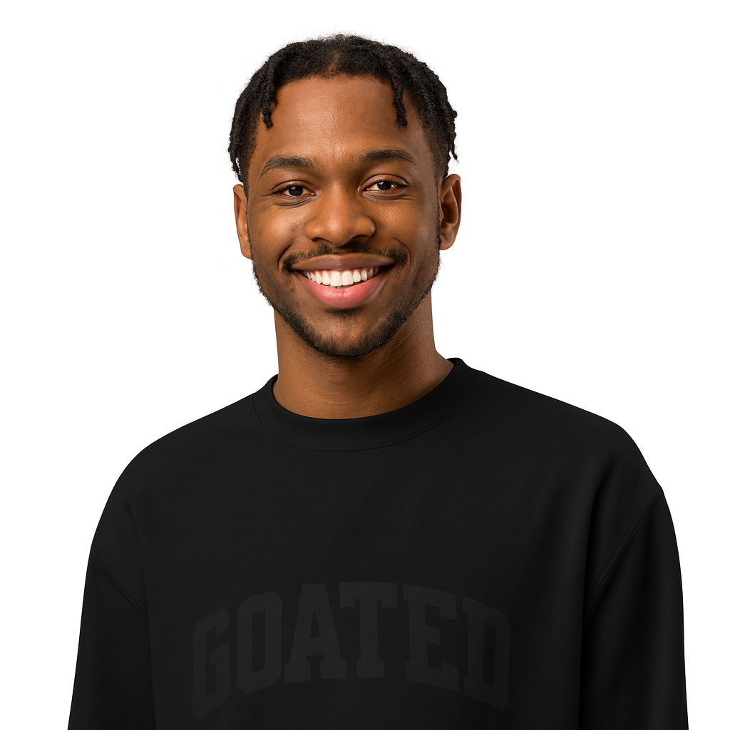 "GOATED" Oversized Heavyweight Sweatshirt – Unisex Fleece Crewneck, Bold Streetwear Pullover, Soft Cotton Blend, Cozy Relaxed Fit, Drop Shoulder Hoodie Alt