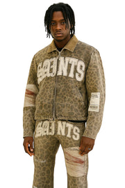 Streetwear Y2K Leather Jacket & Jeans Two Piece Suit – Hip Hop Patchwork Embroidery, Washed Blue Gothic Set
