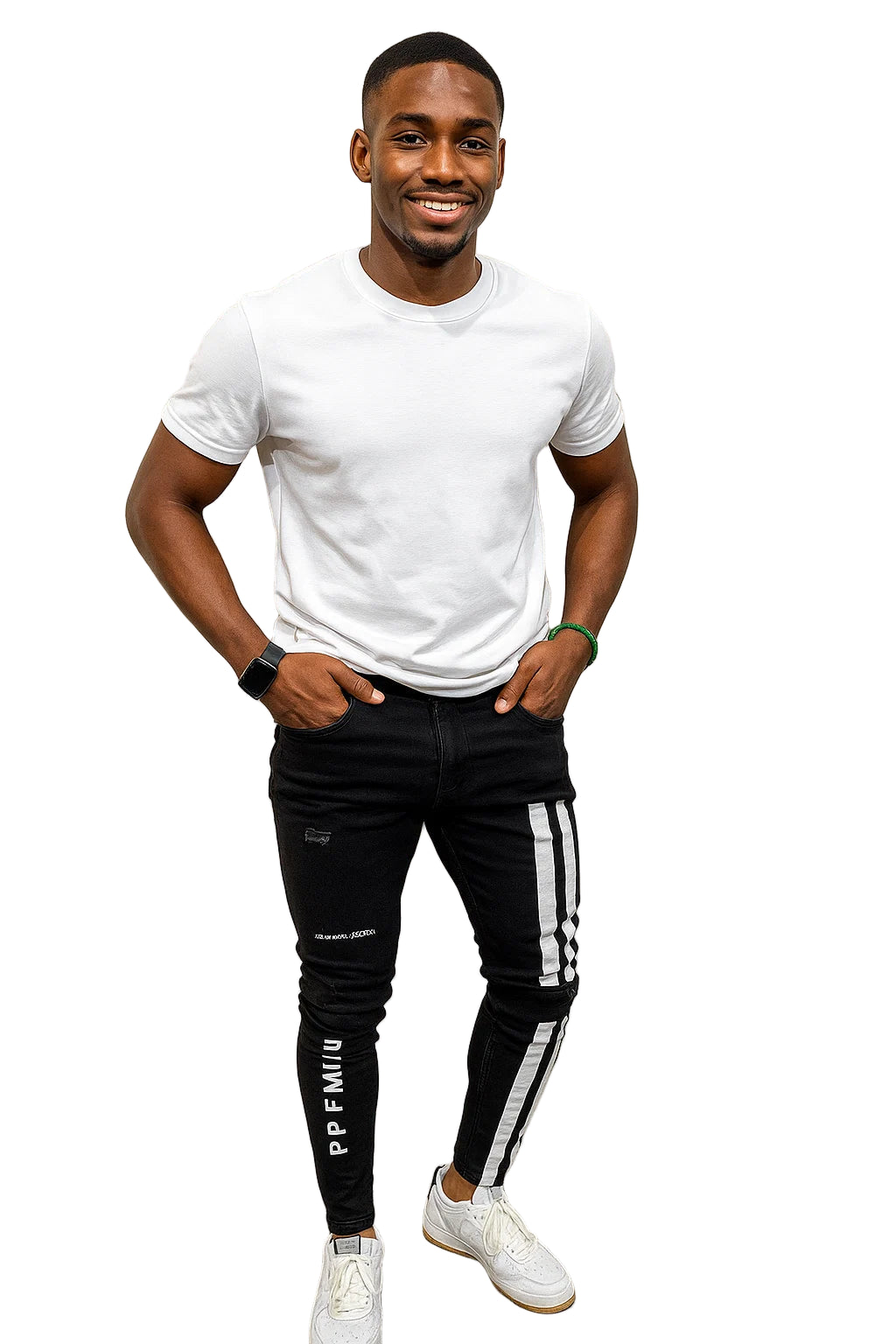 Stripe Skinny Jeans - Printed Streetwear Pants with Tears, Y2K Pencil Fit Denim