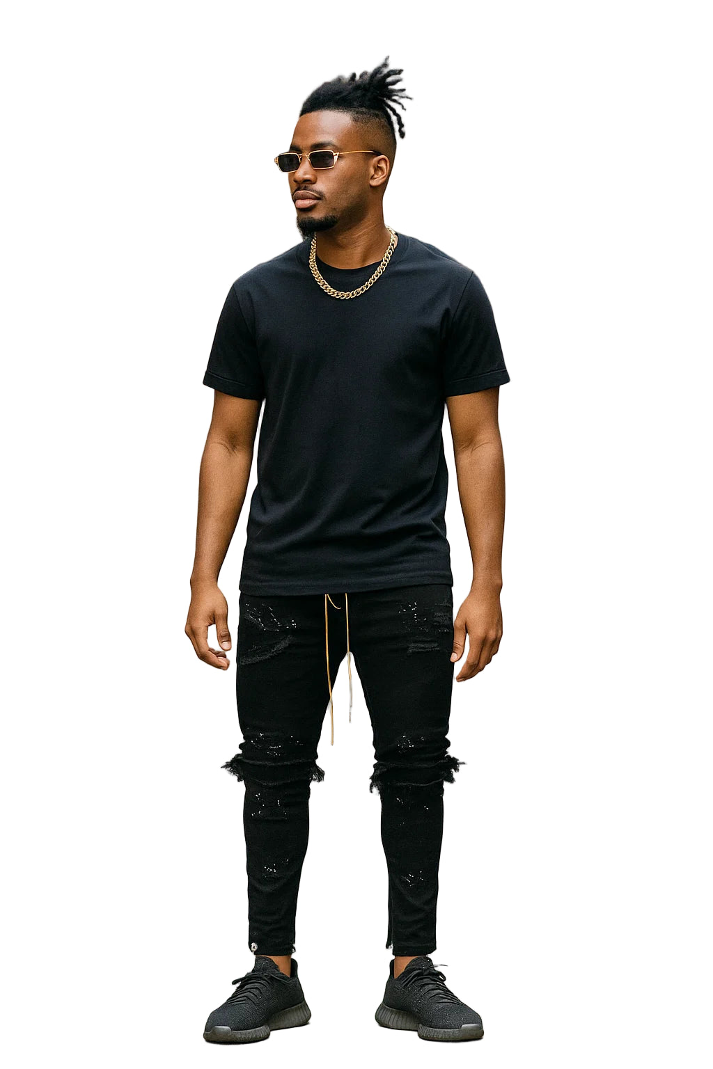 Mens Destroyed Skinny Jeans - Frayed Knee Denim with Zipper Ankles, Paint FX, Streetwear Skinny Streetwear Jeans