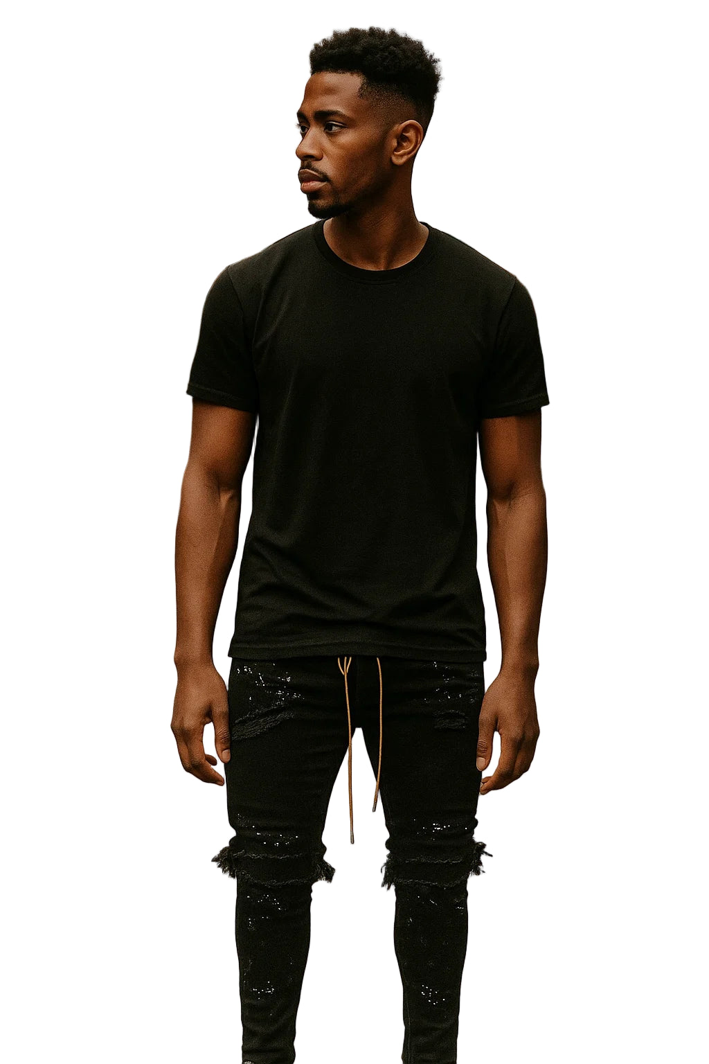 Mens Destroyed Skinny Jeans - Frayed Knee Denim with Zipper Ankles, Paint FX, Streetwear Skinny Streetwear Jeans