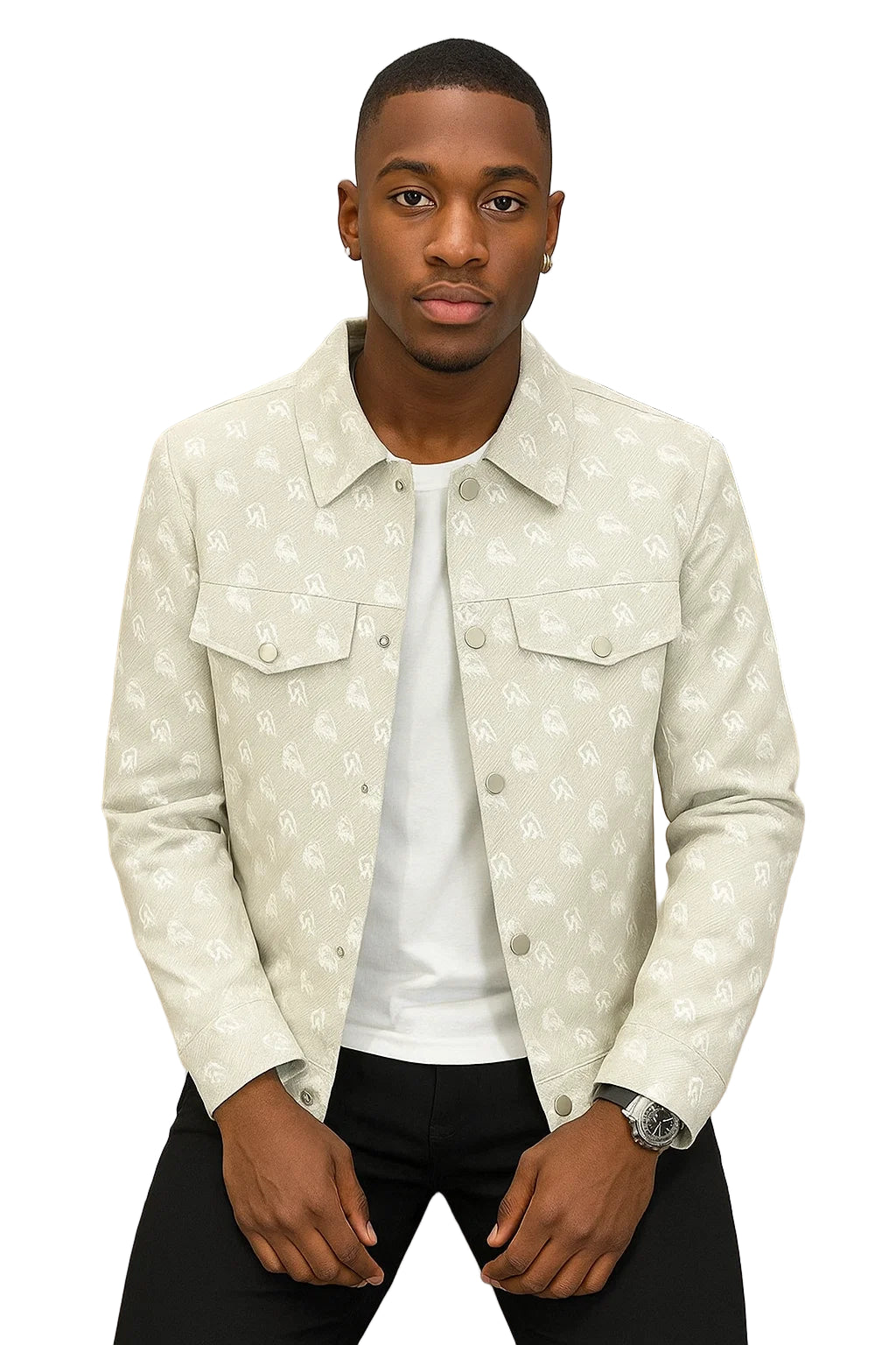 Men’s Slim Fit Monogram Jacket – Luxury-Inspired Casual Streetwear Blazer, Fall Fashion Outerwear, Luxury Style Coat for Men