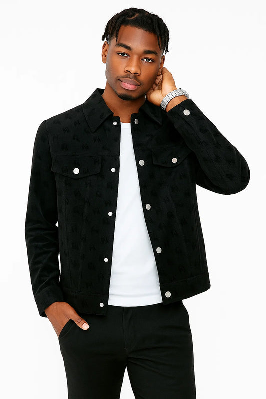 Men’s Slim Fit Monogram Jacket – Luxury-Inspired Casual Streetwear Blazer, Fall Fashion Outerwear, Luxury Style Coat for Men