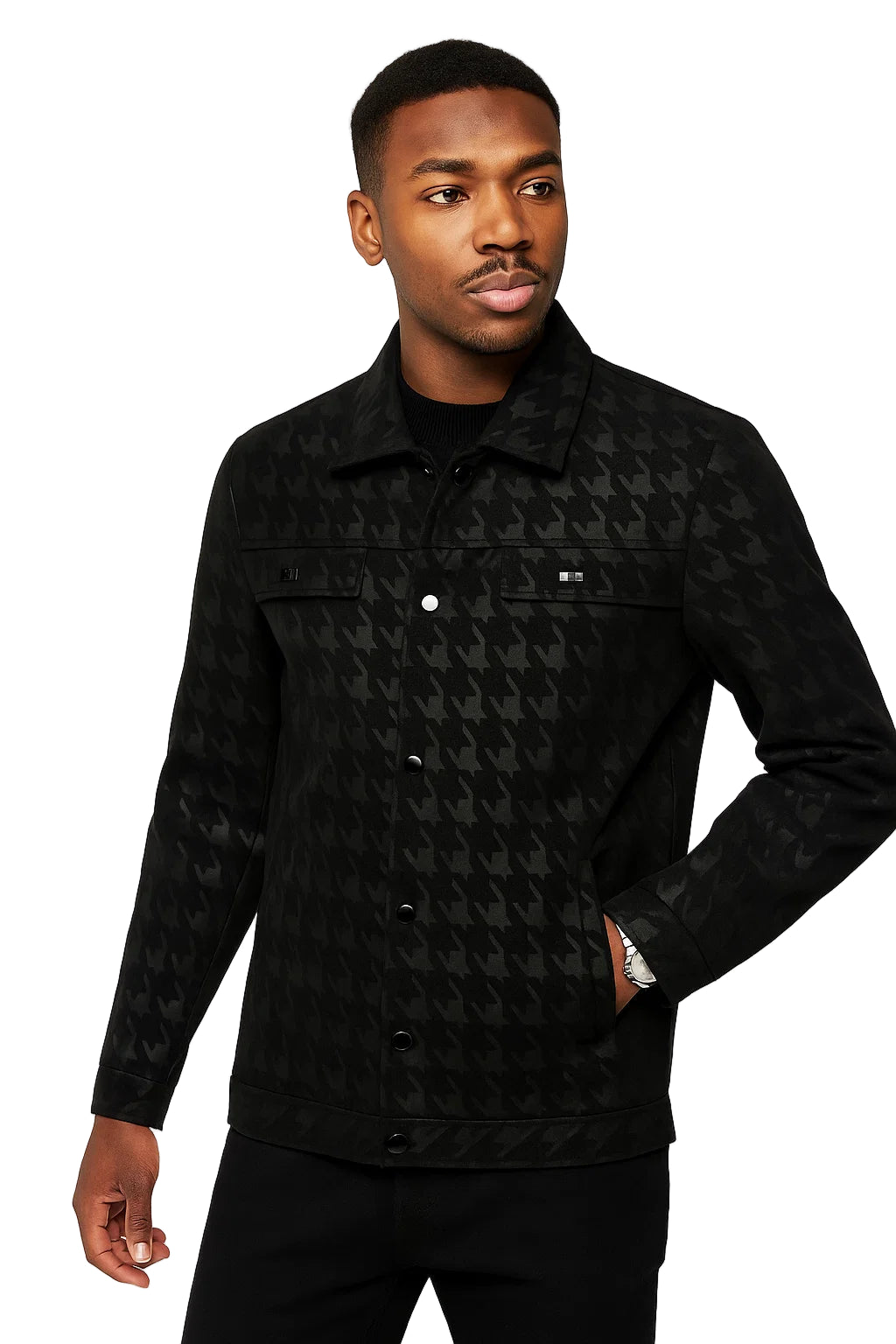 Men’s Houndstooth Shadow Jacket – Button-Up Streetwear Luxury Jacket, Casual Lapel Fit, Luxe Street Outerwear
